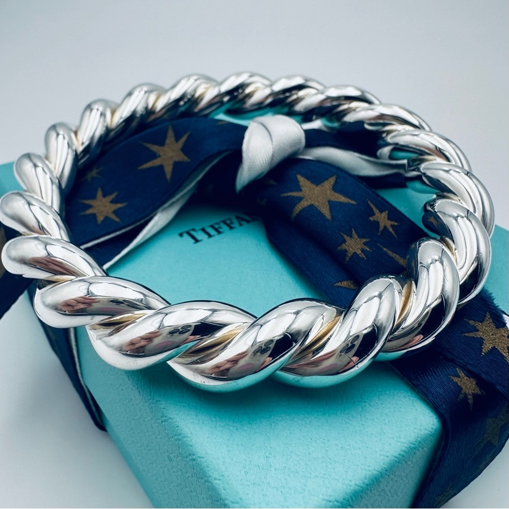 RARE Tiffany & Co. Vintage Twist Bangle Bracelet in Sterling Silver w Packaging - Picture 3 of 12